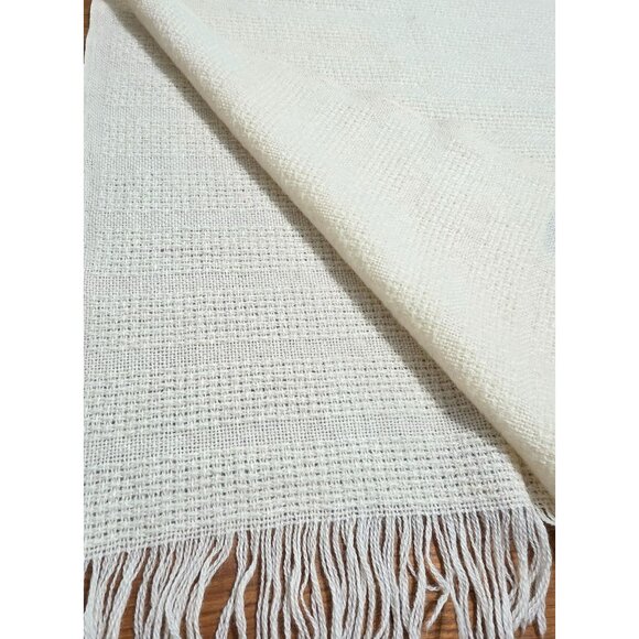 Vintage Faribault Woven Throw Blanket Faribo Fringe Cream Afghan Lap Wool 48x58 - Picture 2 of 7